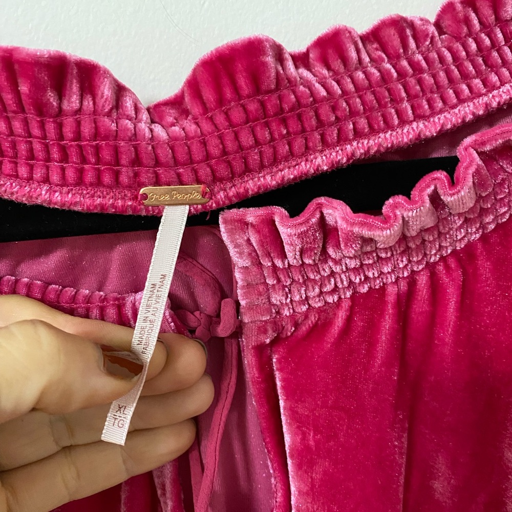 Free People Pink Velvet Blouse Teresa Boho Festival XL Crop Bubble - Picture 5 of 10